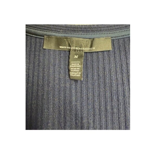 White House Black Market Navy Blue Ribbed V-Neck Sweater M - Picture 3 of 6